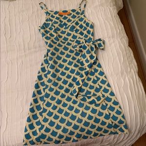 Scalloped Yellow & blue CK Bradley Wrap dress- S